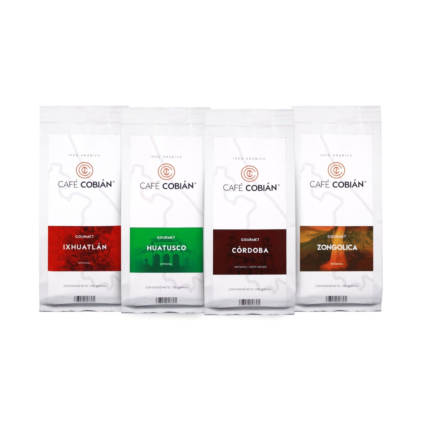 4 pack café Gourmet. 4 regiones de café. Córdoba, Ixhuatlán del café, Zongolica y Huatusco.